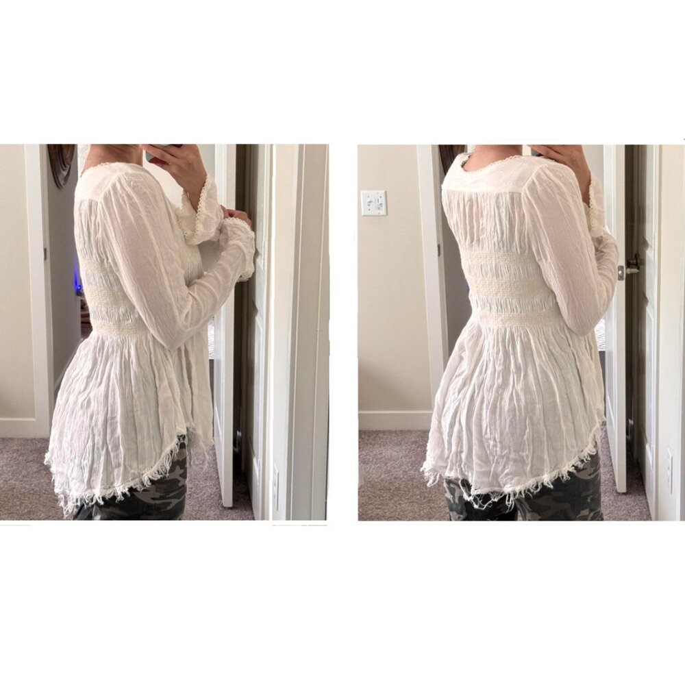 Free People Bluebird Smocked Boho Peasant Top - Picture 2 of 8